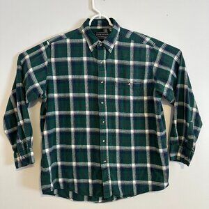 David Taylor Casual Button Down Mens Large Green Plaid Rugged Flannel Shirt